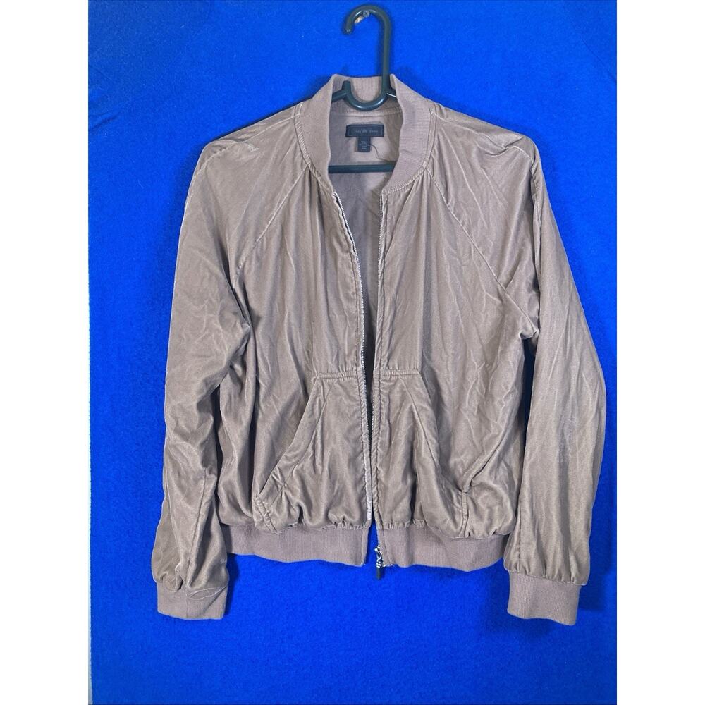 Saks Fifth Avenue Velour Bomber Jacket Womens Medium Brown Super Soft Zip Up - Picture 12 of 15